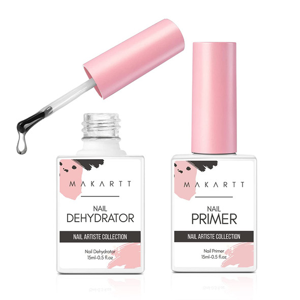 Makartt Nail Dehydrator and Primer Set, Air Dry Professional Long-lasting Nail Prep Nail Primer for Acrylic Nails Powder UV Gel Nail Polish(15ML/0.5 oz)
