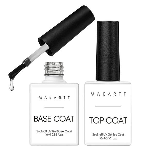 Makartt 2pcs No Wipe Gel Top Coat and Base Coat Kit, Soak off UV LED Gel Base and Top Coat Bundle Makartt Solid Nail Glue Gel 2x 15ML for Acrylic Nails Tips Glue Gel for Press On Nails