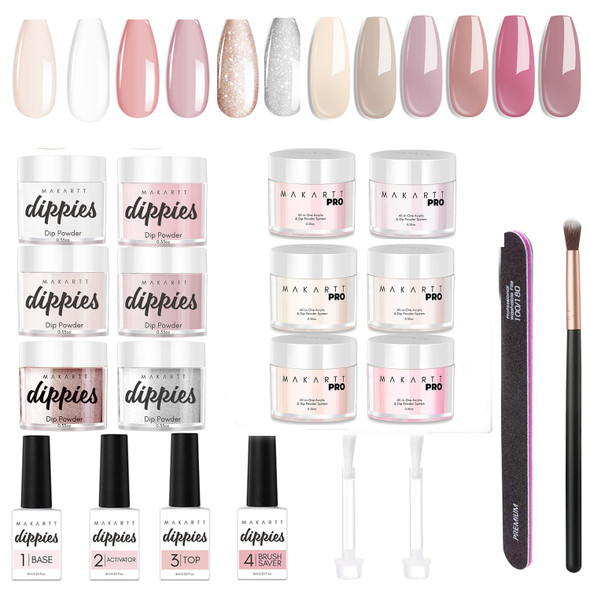Makartt Dip Powder Nail Kit, 6 Colors Pink Nude Bundle with Dip Powder Nail Kit, 6 Colors Acrylic Powder, 2 In 1 Nude Pink Neutral 0.35oz