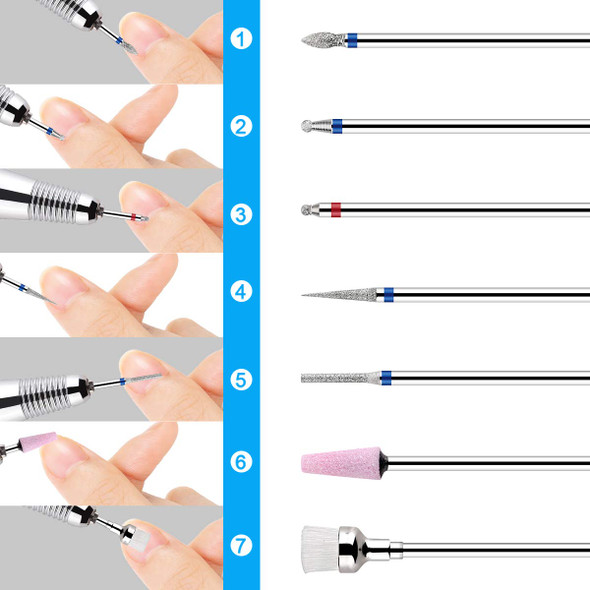 Makartt Cuticle Nail Drill Bit Set 7Pcs 3/32'' Under Nail Cleaner Cuticle Clean Nail Bit File Nail Art Tools for Manicure Pedicure B-23