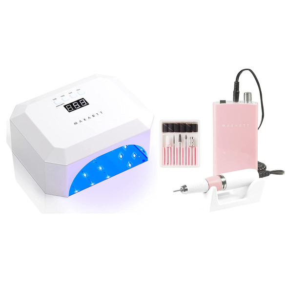 Makartt MALORY Rechargeable Nail Drill 30000RPM Portable Electric E File Bundle With Aurora 54W Rechargeable UV LED Light Cordless Nail Lamp