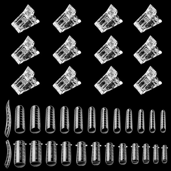 Makartt Nail Tip Clips Quick Building Poly Nail Gel with Dual Nail Forms 12Pcs Clear Acrylic Nail Clips 72Pcs Dual Forms Nail Molds Beginners Build Nail Gel Nail Art Tools