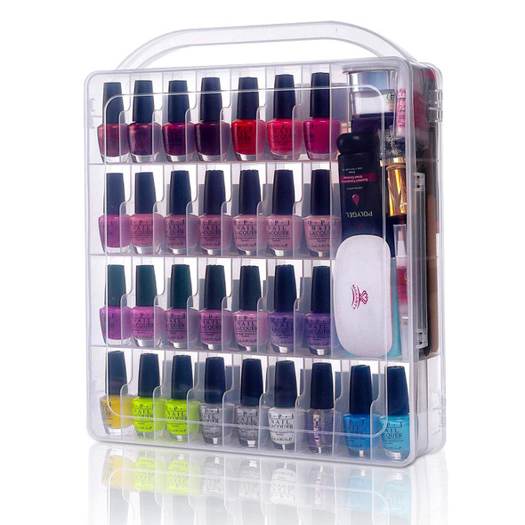 Makartt Nail Polish Organizer Gel Nail Polish Holder for 60 Bottles with Large Separate Compartment Universal Clear Nail Storage Travel Case Space Saver for Manicure Tools Nails Supply Displayer N-03