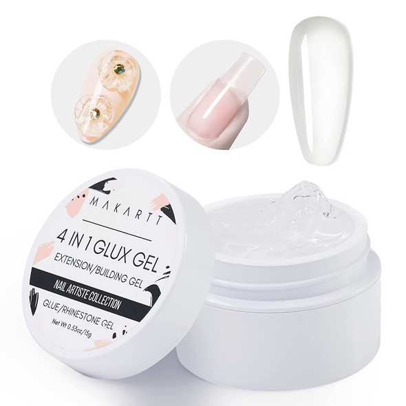 Makartt 4 in 1 Glux Gel Clear Solid Nail Extension Gel Builder Nail Gel 15 ml UV Nail Glue Bundle with Makartt Nail Dehydrator and Primer Set, Air Dry Professional Long-lasting Nail Prep