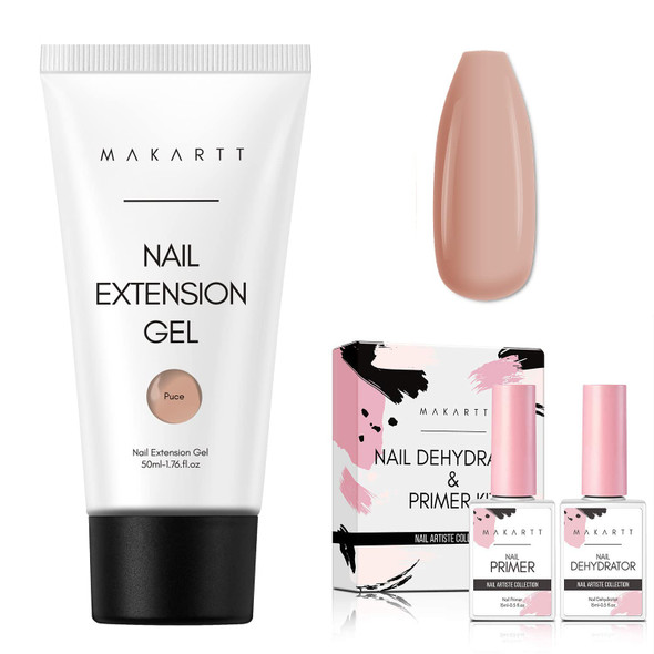 Makartt Poly Nail Extension Gel 50ML Nude Color Puce Bundle with Nail Dehydrator and Nail Primer Set Nail Bonder for Nail Prepping