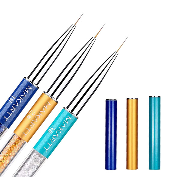 Makartt 3pcs Nail Art Liner Brush Set, 7/9/11mm Thin Nail Art Brush for Short Strokes, Long Lines, Details, Fine Designs