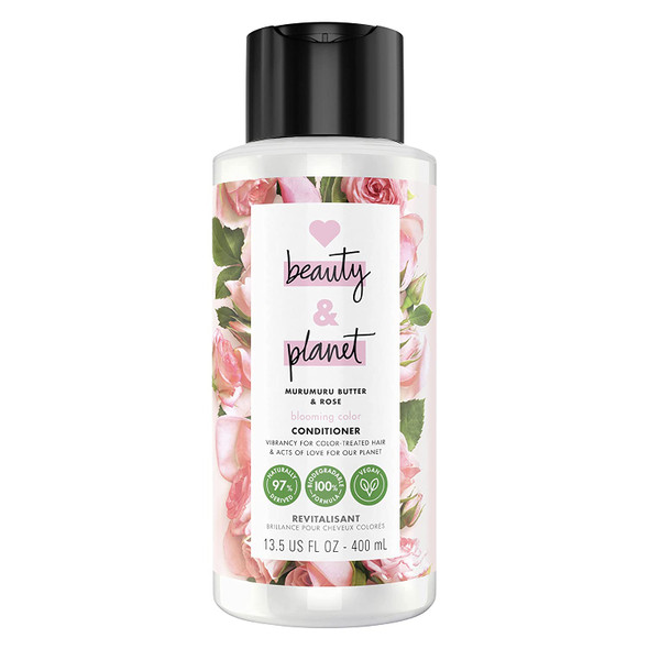 Love Beauty and Planet Blooming Color 100% Biodegradable Conditioner Color Safe Conditioner for Color-Treated Hair Murumuru Butter & Rose Vegan Conditioner 0% Silicones, Parabens,and Dyes 13.5 oz