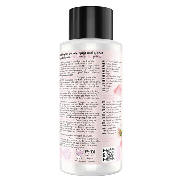 Love Beauty and Planet Blooming Color 100% Biodegradable Conditioner Color Safe Conditioner for Color-Treated Hair Murumuru Butter & Rose Vegan Conditioner 0% Silicones, Parabens,and Dyes 13.5 oz