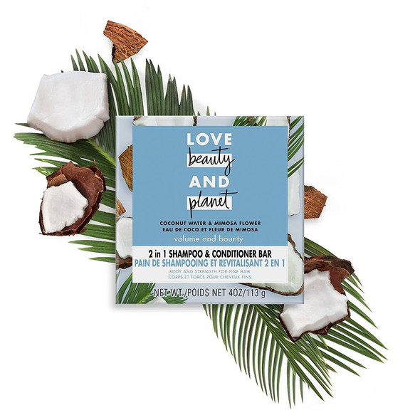 Love Beauty And Planet Volume and Bounty 2 in 1 Shampoo and Conditioner Bar for Thinning Hair Coconut Water & Mimosa Flower Body and Strength 4.0 oz