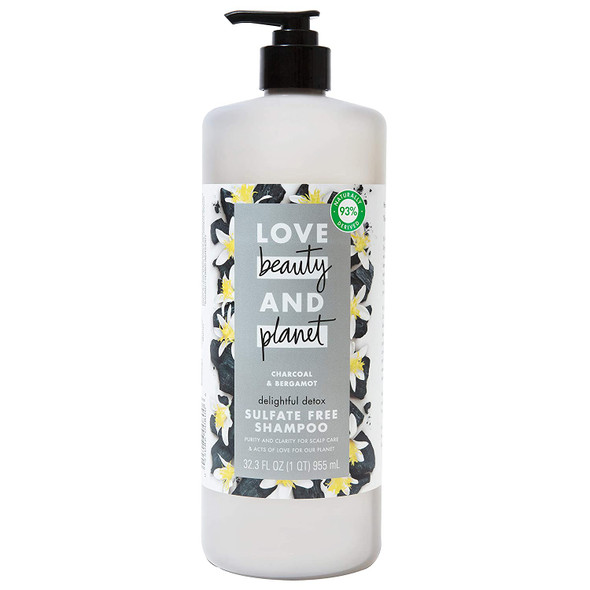 Love Beauty And Planet Delightful Detox Daily Clarifying Sulfate-Free Shampoo Cleansed Hair Care Charcoal and Bergamot Silicone-free, Paraben-free, Vegan Shampoo 32.3 oz