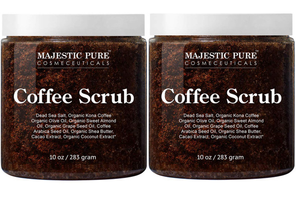 Majestic Pure Arabica Coffee Scrub - All Natural Body Scrub for Skin Care, Stretch Marks, Acne & Cellulite, Reduce the Look of Spider Veins, Eczema, Age Spots & Varicose Veins, Set Of 2