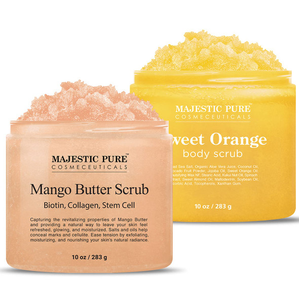 Majestic Pure Mango Butter Scrub (10 oz) and Sweet Orange Scrub (10 oz) Bundle