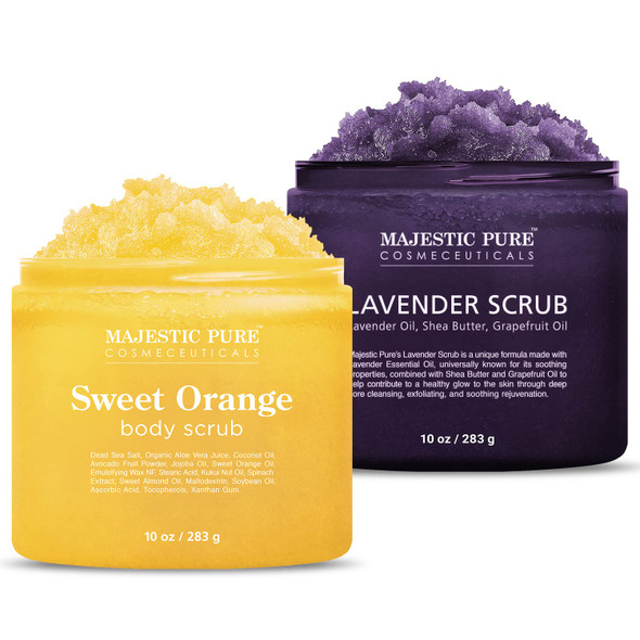 Majestic Pure Sweet Orange Scrub (10 oz) and Lavender Scrub (10 oz) Bundle