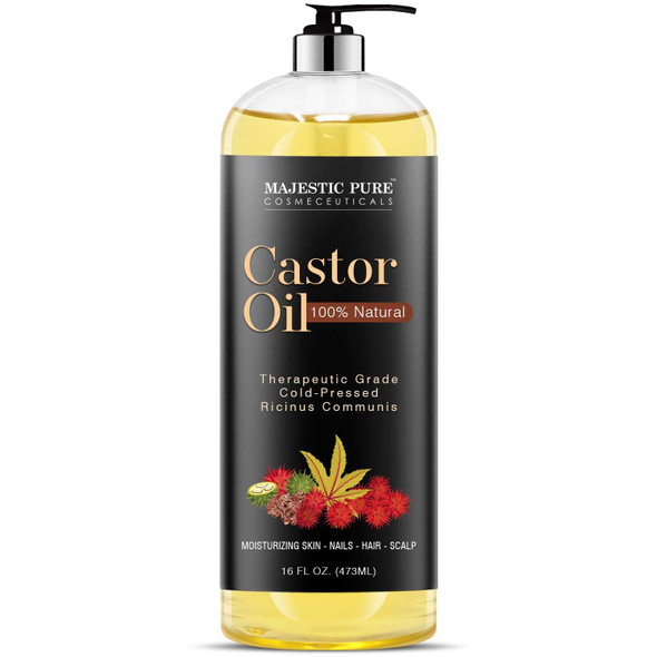 Majestic Pure Castor Oil, 100% Natural Wonder Oil with Numerous Hair, Scalp, Skin and Nails Benefits - Packaging May Vary- 16 fl oz