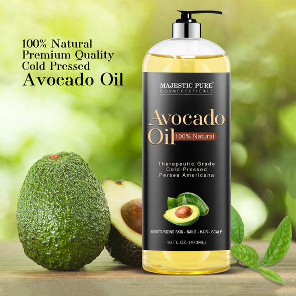 MAJESTIC PURE Avocado Oil for Hair and Skin - 100% Pure and Natural, Cold-Pressed, for Skin Care, Massage, Hair Care, and Carrier Oil to Dilute Essential Oils, 16 fl oz