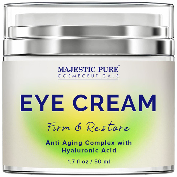 MAJESTIC PURE Under Eye Cream with Hyaluronic Acid - Anti Aging & Firming - Reduces Appearance of Dark Circles, Puffiness, Eye Bags & Crows Feet - Youthful & Bright Appearance - Men and Women - 50ml