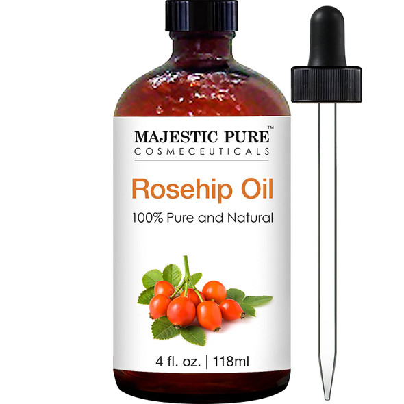 MAJESTIC PURE Rosehip Oil for Face, Nails, Hair and Skin, Pure & Natural, Cold Pressed Premium Rose Hip Seed Oil, 4 Fl Oz
