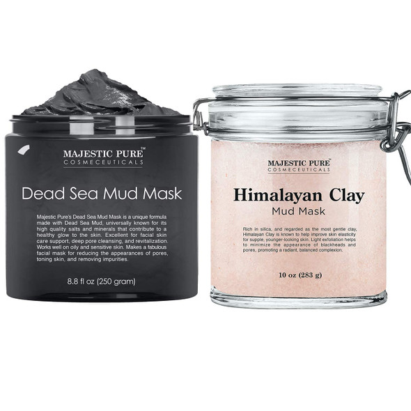 Majestic Pure Dead Sea Mud Mask and Himalayan Clay Mask Bundle  Natural Skin and Face Care for Women and Men