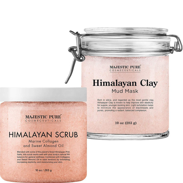 Majestic Pure Himalayan Scrub with Collagen (10 oz) and Himalayan Mud Mask (10 oz) Bundle