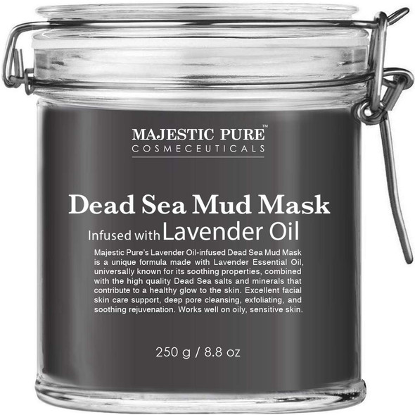 MAJESTIC PURE Dead Sea Mud Mask with Lavender Oil - Natural Face and Skin Care - Helps Reducing Pores and Appearances of Acne and Blackheads - Soothing, Therapeutic, and Nourishing - 8.8 oz