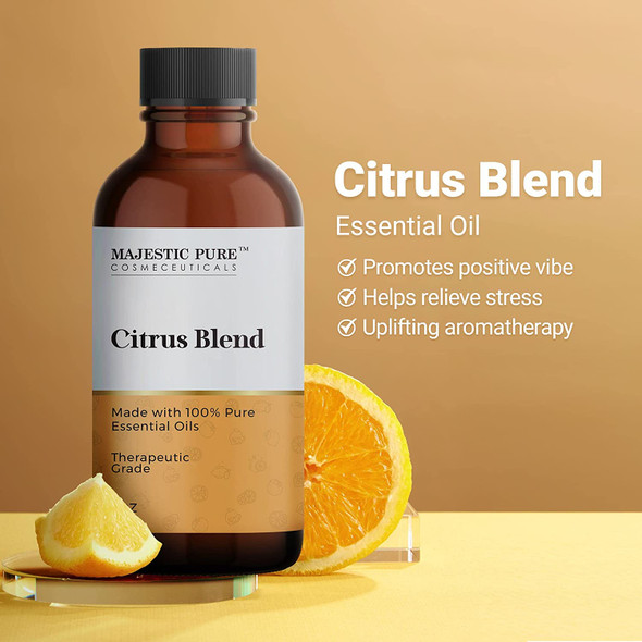 Majestic Pure Citrus Essential Oil Blend | 100% Pure & Natural Therapeutic Grade Blend for a Joyful, Positive Aroma,| 1 Oz| Lemon, Pink Grapefruit, Orange, Spearmint