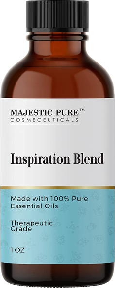 Majestic Pure Inspiration Essential Oil Blend | 100% Pure & Natural Therapeutic Grade Blend to Aid a Creative and Balanced Mind | 1 Oz | Orange, Lemon, Rosemary, Clary Sage