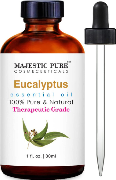 MAJESTIC PURE Eucalyptus Essential Oil, Therapeutic Grade, Pure and Natural, for Aromatherapy, Massage, Topical & Household Uses, 1 fl oz