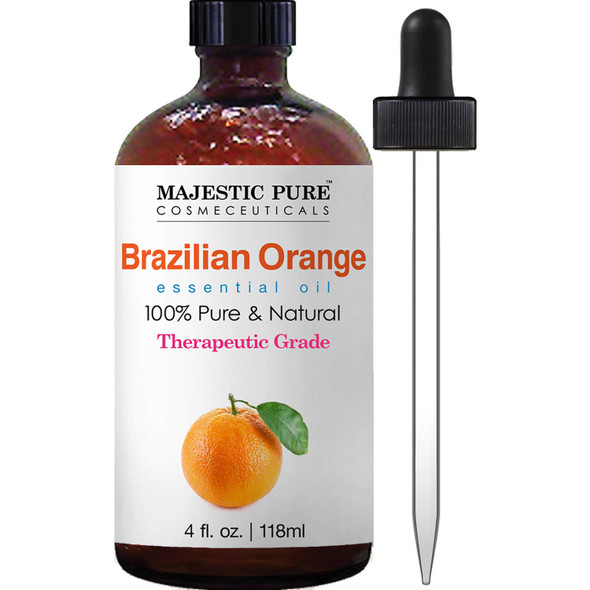 MAJESTIC PURE Brazilian Orange Essential Oil, Therapeutic Grade, Pure and Natural Premium Quality Oil, 4 fl oz
