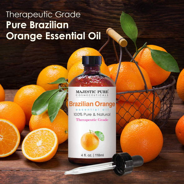 MAJESTIC PURE Brazilian Orange Essential Oil, Therapeutic Grade, Pure and Natural Premium Quality Oil, 4 fl oz