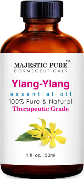 MAJESTIC PURE Ylang Ylang Essential Oil - Therapeutic Grade - 100% Pure & Natural - Ylang Ylang Oil for Hair, Skin, Aromatherapy, Diffuser, Massage Oil, Candles and Soap Making - Made in USA, 1 fl oz