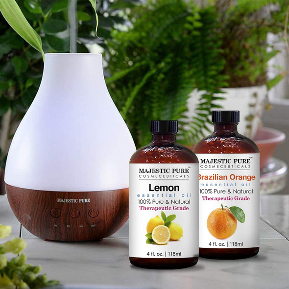 Lemon Essential Oil and Orange Essential Oil Bundle by Majestic Pure - Great Combo for Aromatherapy, Massage, Topical and Household Uses