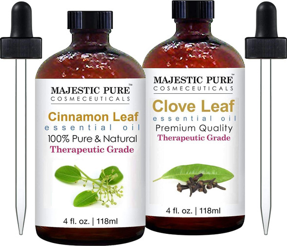 Clove Essential Oil and Cinnamon Essential Oil Bundle by Majestic Pure - Great Combo for Aromatherapy, Massage, Topical and Household Uses