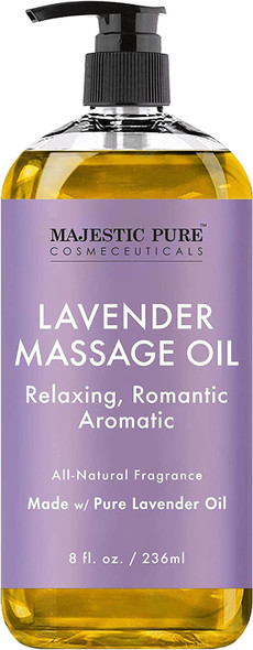 MAJESTIC PURE Lavender Massage Oil for Men and Women - Great for Calming, Soothing and to Relax - Blend of Natural Oils for Therapeutic Massaging and Aromatherapy - 8 fl oz.