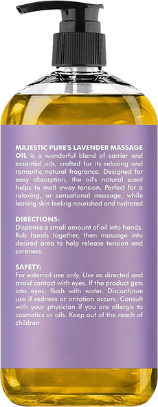 MAJESTIC PURE Lavender Massage Oil for Men and Women - Great for Calming, Soothing and to Relax - Blend of Natural Oils for Therapeutic Massaging and Aromatherapy - 8 fl oz.