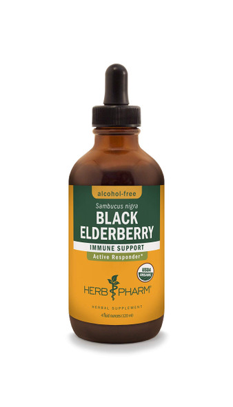 Herb Pharm Certified Organic Black Elderberry Liquid Extract for Immune System Support, Alcohol-Free Glycerite, 4 Ounce (GLELD04)