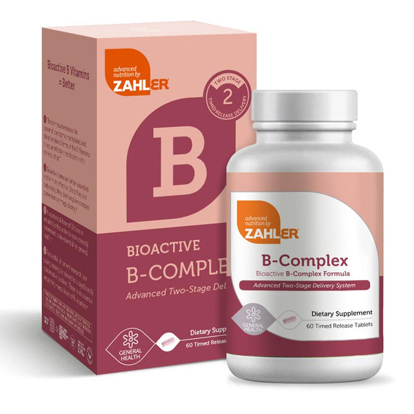 Zahler B Complex, Bioactive B-Complex Vitamins with Folate, Advanced Two-Stage delivery System, Certified Kosher, 60 Timed Release Tablet
