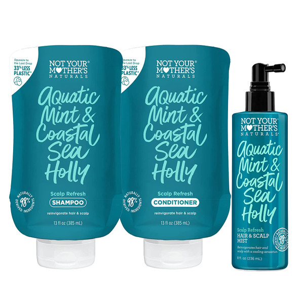 Not Your Mother's Naturals Scalp Refresh Shampoo, Conditioner, and Hair & Scalp Mist (3-Pack) - Aquatic Mint & Coastal Sea Holly - Reinvigorate Hair & Scalp