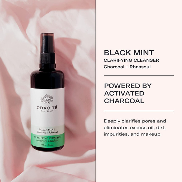 Odacite Facial Cleanser with Foam - Black Mint Activated Charcoal & Rhassoul Clay Glow Recipe - Facial Moisturizer with Deep Cleanse for Gentle Face Wash to Remove Dirt & Oil, 3.38 fl. oz.