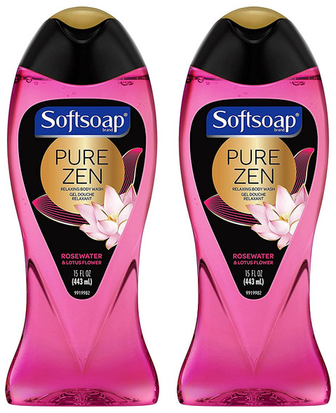 Softsoap Relaxing Body Wash - Pure Zen - Rosewater & Lotus Flower - Net Wt. 15 FL OZ (443 mL) Per Bottle - Pack of 2 Bottles