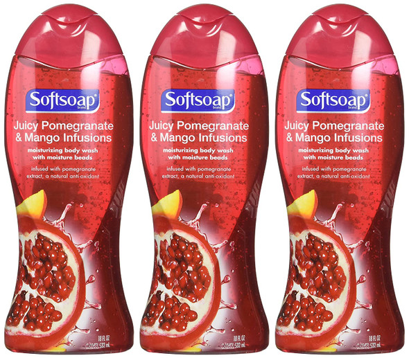 Softsoap Juicy Pomegranate & Mango Infusions Moisturizing Body Wash with Moisture Beads, 18 Ounce, (Pack of 3)