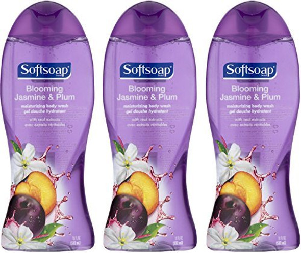 Softsoap Moisturizing Body Wash - Blooming Jasmine & Plum - Net Wt. 18 FL OZ (532 mL) Per Bottle - Pack of 3 Bottles