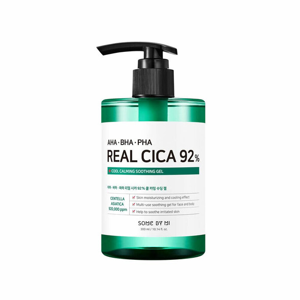 SOME BY MI AHA/BHA/PHA Real Cica 92% Cool Calming Soothing Gel, 10.14 fl oz (300 ml), Prevent Acne, Moisture Bomb, Alleviate Skin Irritation, for Sensitive Skin, Triple Hyaluronic Acid, Non-Sticky