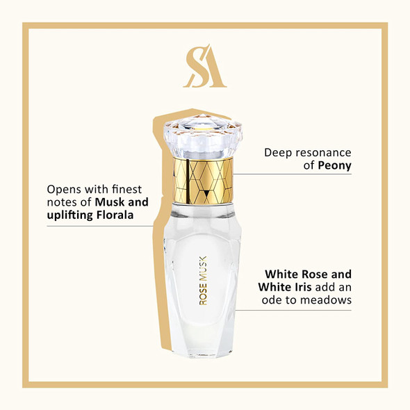 SWISS ARABIAN Rose Musk For Unisex - Luxury Products From Dubai - Long Lasting Personal Perfume Oil - A Seductive, Exceptionally Made, Signature Fragrance - The Luxurious Scent Of Arabia - 0.4 Oz
