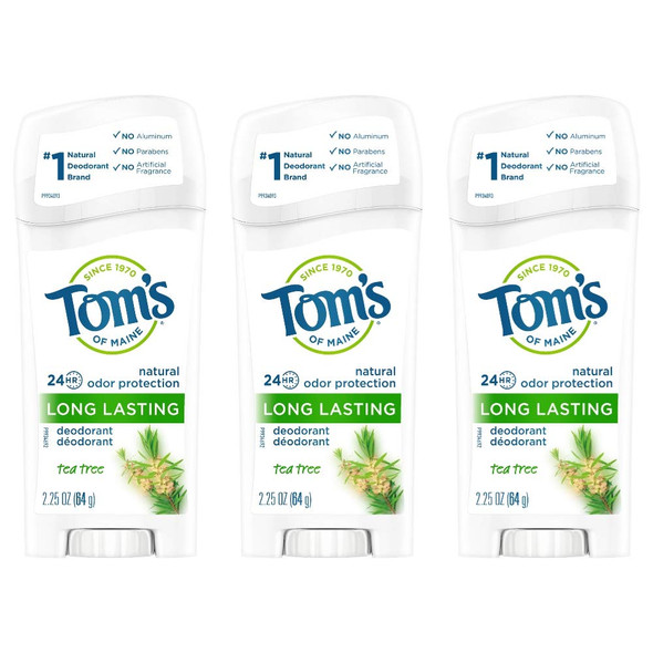 Tom's of Maine Long-Lasting Aluminum-Free Natural Deodorant for Women, Tea Tree, 2.25 Oz, (Pack of 3)