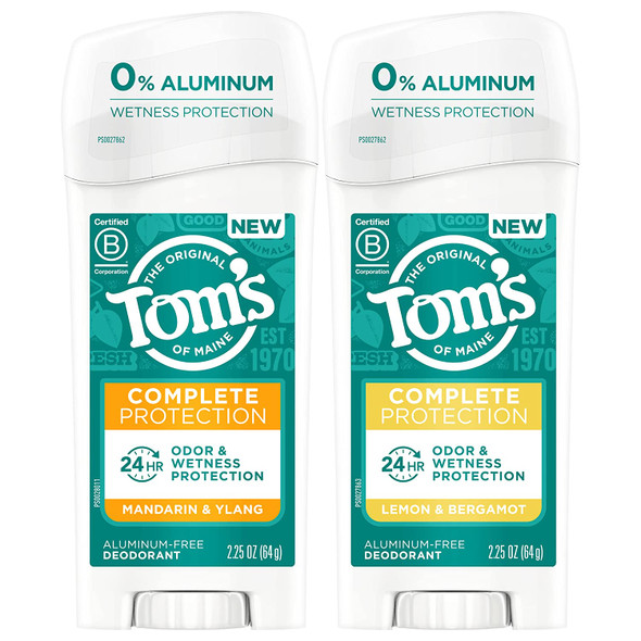 Tom's of Maine Complete Protection Aluminum-Free Natural Deodorant Variety Pack of 2: Lemon & Bergamot and Mandarin & Ylang, 2.25 oz