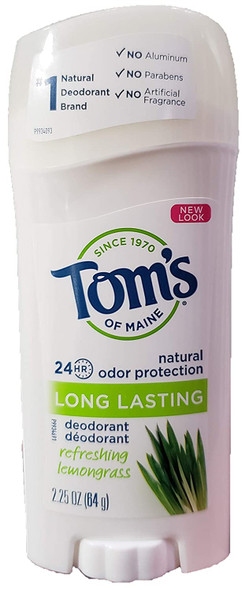 Tom's Of Maine Deodorant Stick, Long Lasting Lemongrass 2.25 oz (Pack of 3)