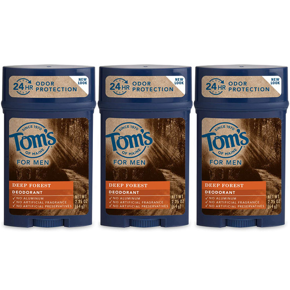 Tom's of Maine Men's Long Lasting Wide Stick Deodorant, Deep Forest, 2.25 Ounce (Pack of 3)