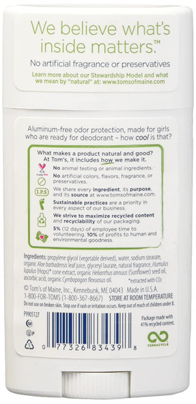 Tom's of Maine Wicked Cool Deodorant, Natural Deodorant, Toms Deodorant, Girls Summer Fun, 2.25 Ounce, 6-Pack