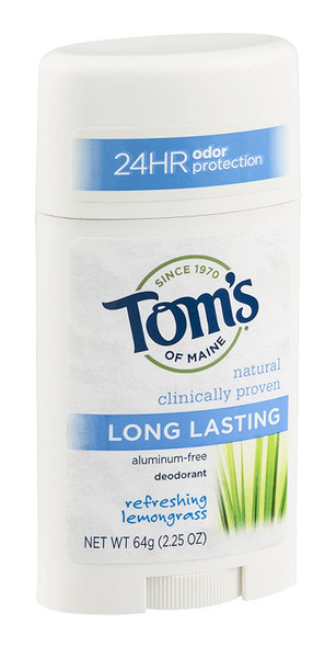 Tom's of Maine Long Lasting Natural Aluminum Free Deodorant Stick Refreshing, Lemongrass 2.25 oz (Pack of 12)