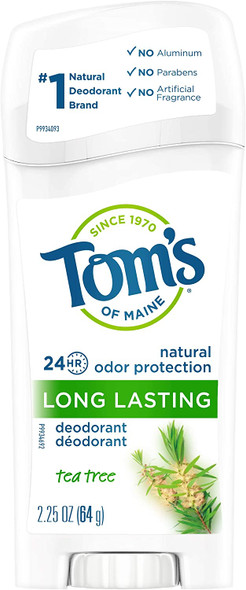 Tom's of Maine Natural Long Lasting Deodorant, Aluminum Free Deodorant, Natural Deodorant, Deodorant for Women, Tea Tree, 2.25 Ounce